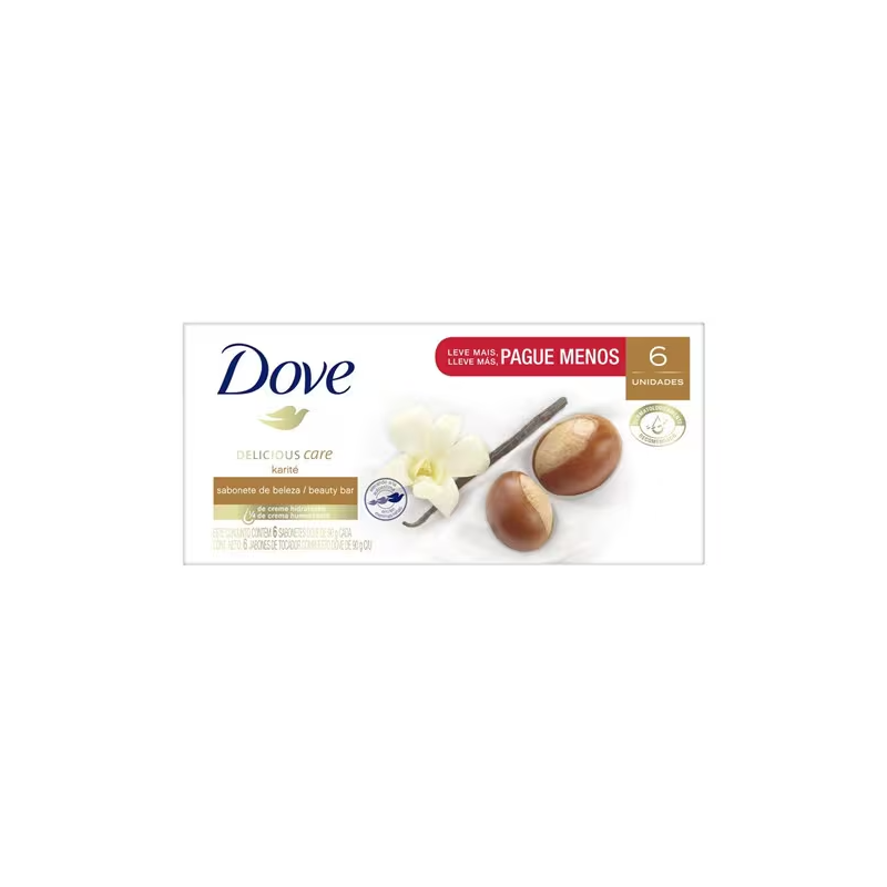 Sabonete em Barra de Karité e Baunilha 90g Dove com 6un