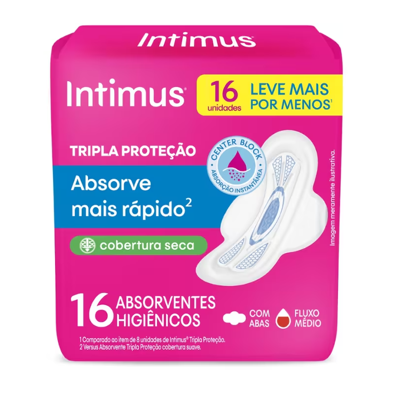 Absorvente Tripla Proteção Seca Com Abas Intimus Leve 16 E Pague 14 Unidades