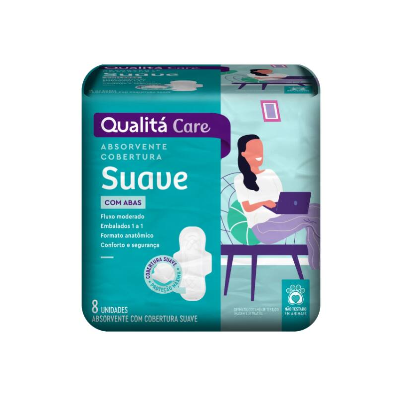 Absorvente Com Abas Suave Noturno Qualitá Care 8un