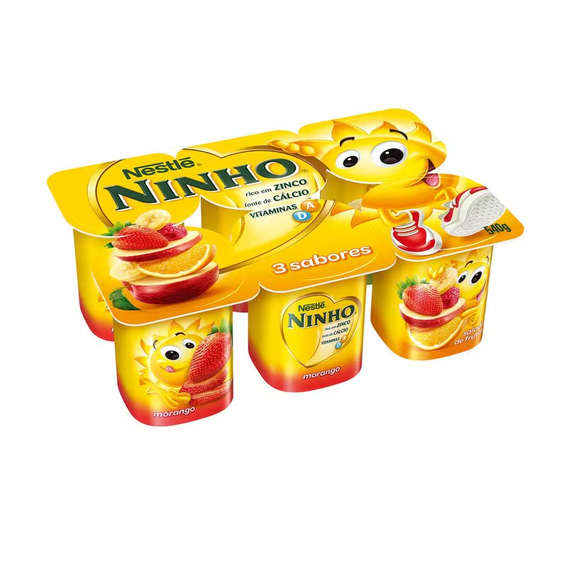 Iogurte Parcialmente Desnatado Morango + Salada de Frutas + Maçã E Banana Ninho Forti+ Bandeja 540g 6 Unidades