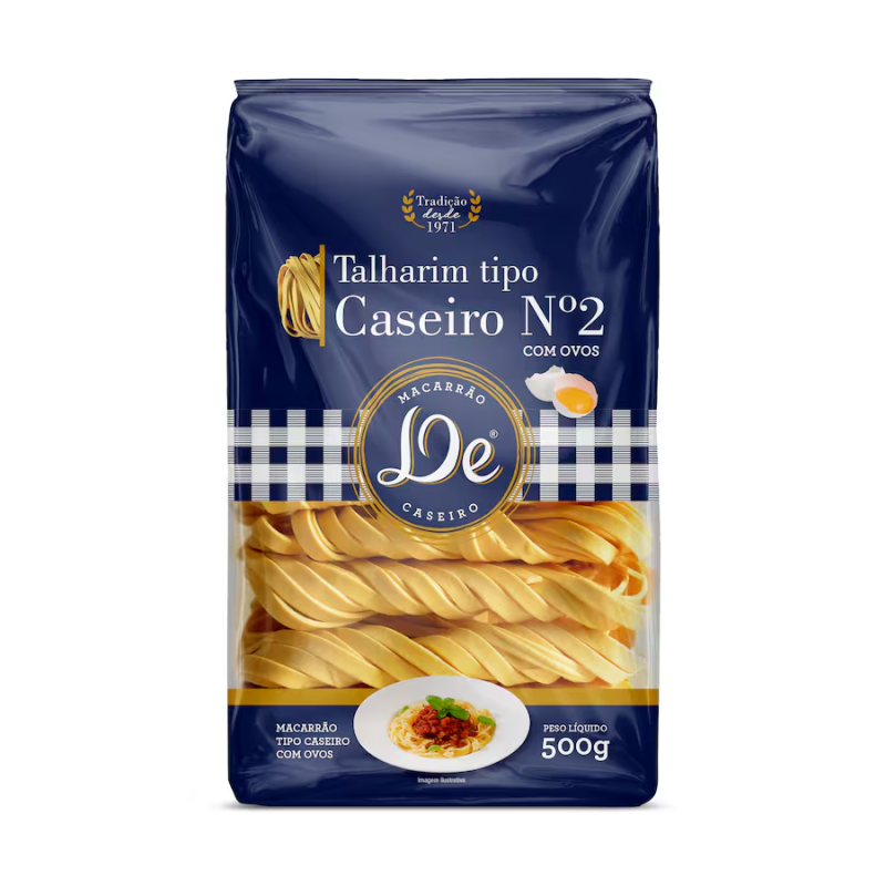 Macarrão Caseiro de com Ovos Talharim Nº2 Pacote 500g
