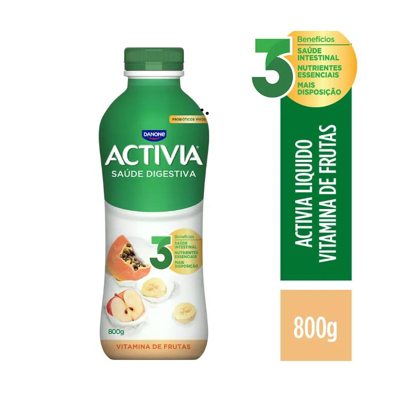 Leite Fermentado Parcialmente Desnatado Sabor Vitamina de Frutas Activia 800g