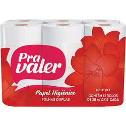 Papel Higiênico Folha Dupla Neutro Pra Valer 20m Pacote 12 Unidades
