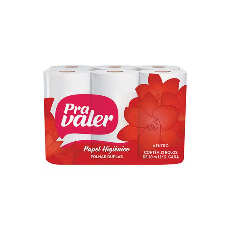 Papel Higiênico Folha Dupla Neutro Pra Valer 20m Pacote 12 Unidades