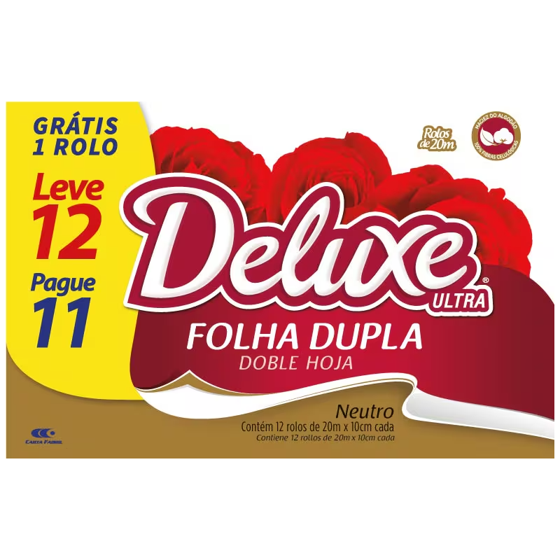 Papel Higiênico Folha Dupla Neutro Deluxe Ultra 20m Pacote Leve 12 Pague 11un