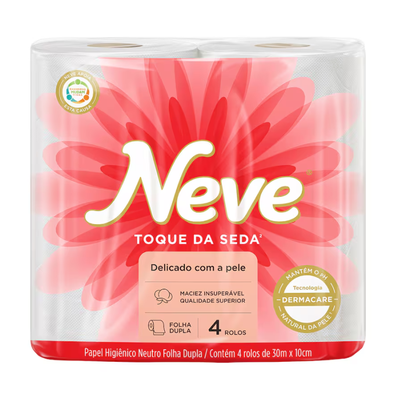 Papel Higiênico Neutro Folhas Duplas Neve com 4 Rolos