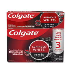 Creme Dental Luminous White Carvão Ativado Colgate 70g com 3un