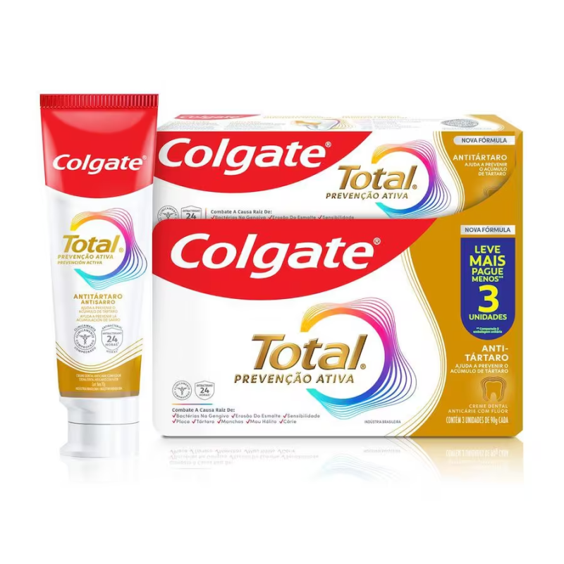 Creme Dental Colgate Total 12 Anti Tártaro 3 Unid 90g Preço Especial